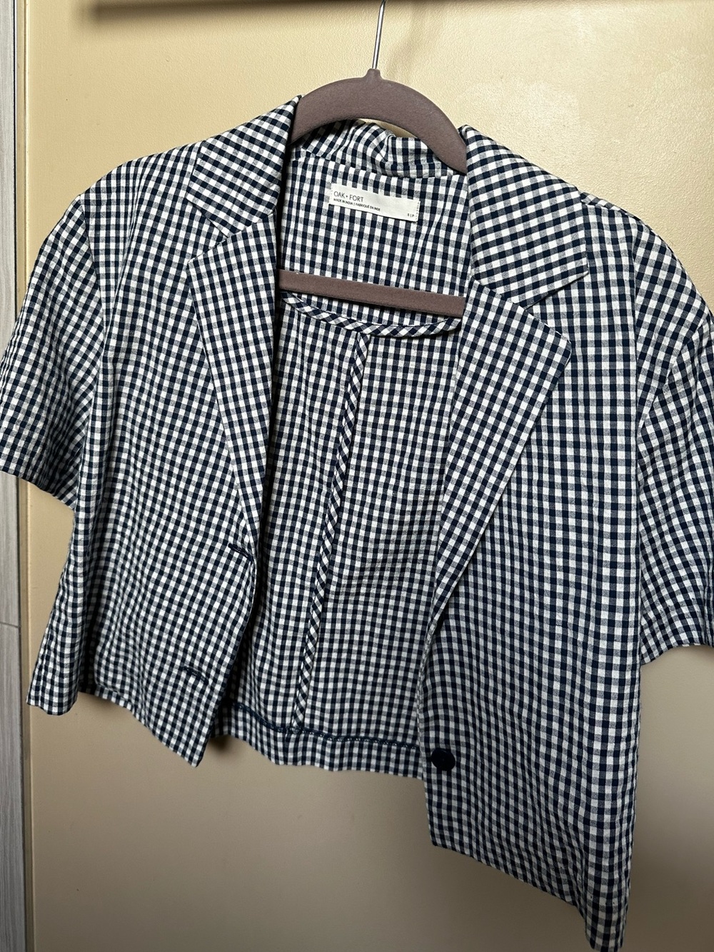 OAK + FORT Navy and White Gingham Blouse